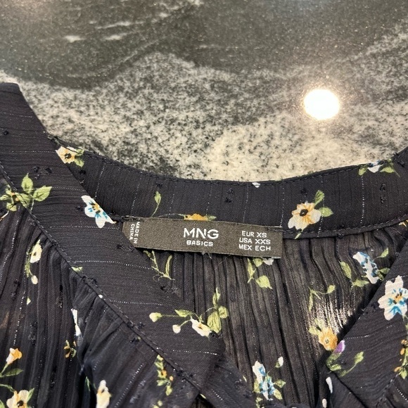 Mango Oversized See Through Navy Floral Long Sleeve Blouse - Picture 13 of 14